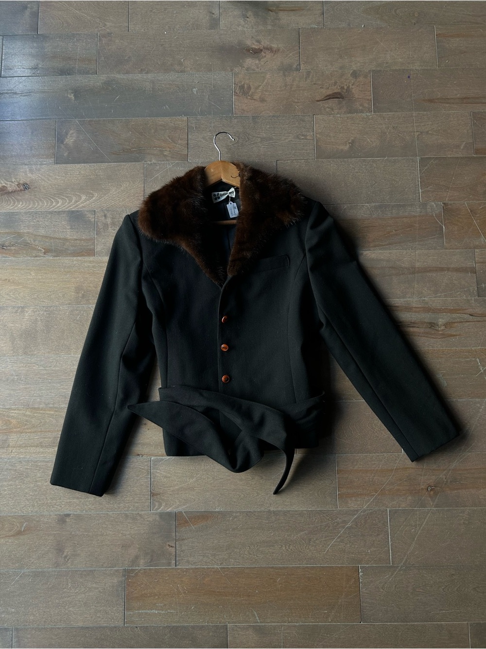 Women's Black Jacket with Brown Fur Collar